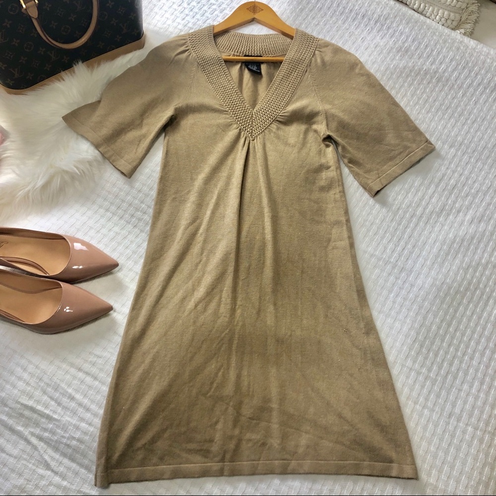 Bell-Sleeve V-Neck Sweater Dress